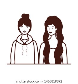silhouette of young women on white background