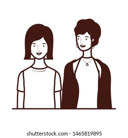 silhouette of young women on white background
