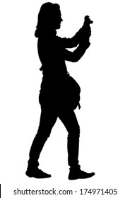 Silhouette yuong girls with photo camera