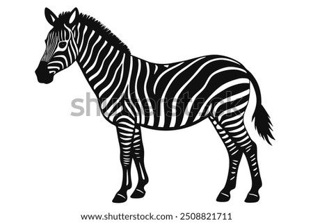A silhouette of a zebra captures the iconic striped pattern in a stark, shadowy form. The graceful, familiar shape stands out against a backdrop, emphasizing the contrast between light and dark.