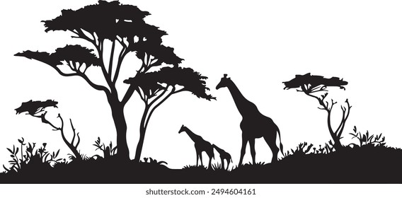 Silhouette zebra in jungle, black color only, vector style, simple unique design, Africa jungle
