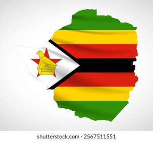 Silhouette of Zimbabwe map filled with the Zimbabwean flag design, symbolizing national pride, cultural heritage, and geographic identity.  
