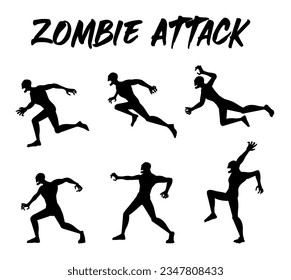 Silhouette zombie in attack posture collection. Illustration about the terror, game, and Halloween theme.