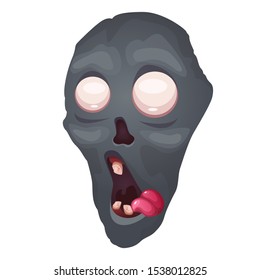 Silhouette of a zombie face, grey with open mouth and the tongue out