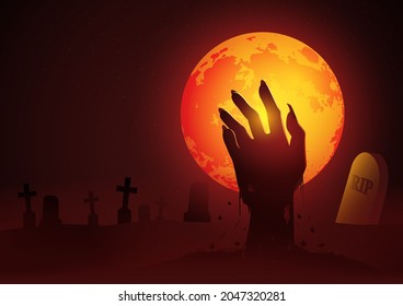 Silhouette of zombie hand rising out from the grave, suitable for horror or Halloween theme, EPS 10 vector illustration