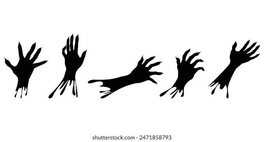  silhouette zombie hands, monster hands isolated on transparent background, vector design