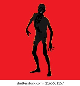 Silhouette zombie with highlight in drawing style isolated on background for Halloween decorations illustration vector.