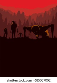 Silhouette of Zombies horde resurrected out of the ground. Illustration about Halloween concept.