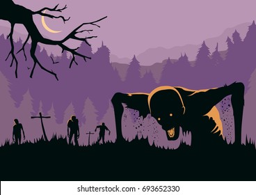 Silhouette of Zombies horde resurrected out of the ground. Illustration about Halloween concept.