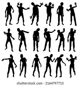 Silhouette zombies set isolated on white background illustration vector for Halloween decorations.