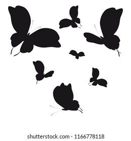 silhouette,beautiful butterflies, isolated on a white