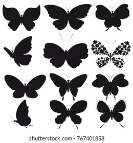 silhouette,beautiful butterflies, isolated on a white