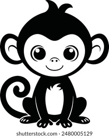 silueta Ilustración vectorial de mono agudo sobre fondo blanco