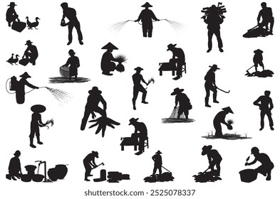 silhouetted agriculturist cartoon shape on white background vector design