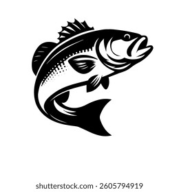 silhouetted bass fish vector on white background