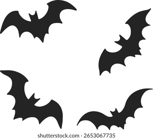 silhouetted bats flying in a scattered pattern against a white background