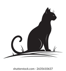 Silhouetted Black Cat in a Minimalistic Artistic Pose