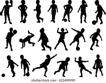 Silhouetted boy active vector