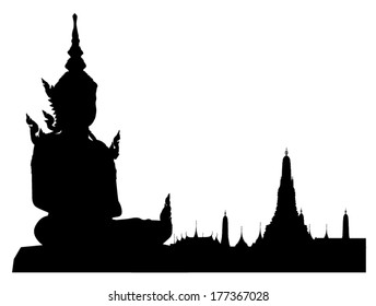 Silhouetted of buddha and pagoda 