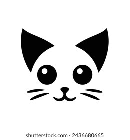 Ilustración vectorial de símbolo de icono de logotipo de cara de gato de dibujos animados silueteados
