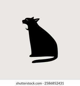 Silhouetted Cat opens mouth, funny cartoon illustration