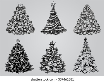 Silhouetted Christmas Tree Vector Pack to create holiday cards, backgrounds and decorations.
