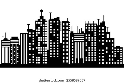 Silhouetted city skyline with distinctive modern high-rise details

