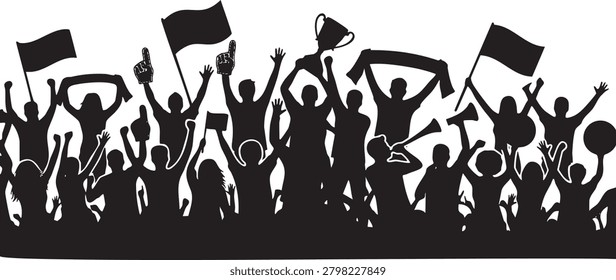 Silhouetted crowd of protesters holding flags and signs during a demonstration against a bright sky backdrop.