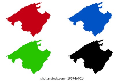 silhouetted design of the map of Mallorca in Spain on a white background