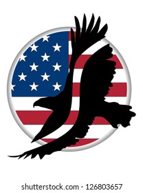 Silhouetted Eagle in front of US Flag