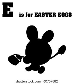 Silhouetted Easter Bunny With E Is For Easter Eggs Text