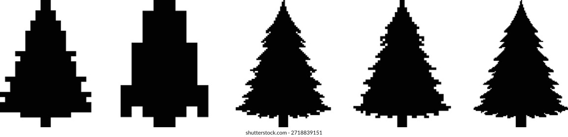 Silhouetted evergreen trees in various shapes and sizes perfect for naturethemed design projects or seasonal graphics featuring Christmas and outdoor landscapes