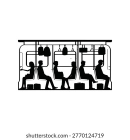 Silhouetted figures commuting on a subway train suggesting urban travel