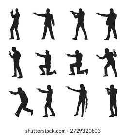 Silhouetted Figures Holding Guns in Various Poses