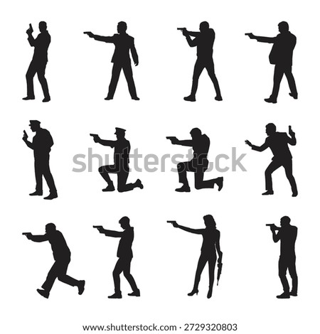 Silhouetted Figures Holding Guns in Various Poses