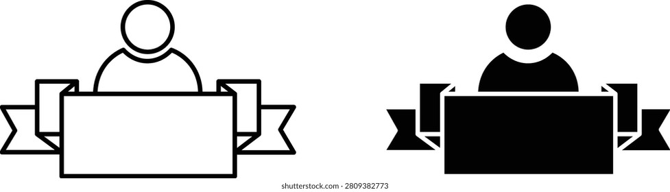 Silhouetted figures presenting with podium and decorative ribbons podiums blackandwhite silhouettes