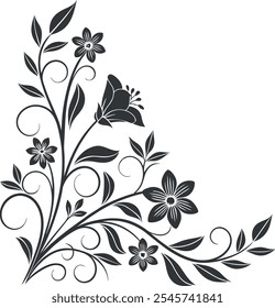 Silhouetted Floral Corners - Minimalist Vector Art