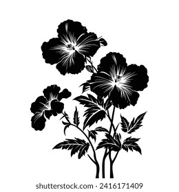 Silhouetted Floral Elegance, Three prominent flowers with detailed petals and centers