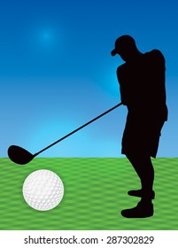 A silhouetted golfer on a golf course. Vector EPS 10 available.
