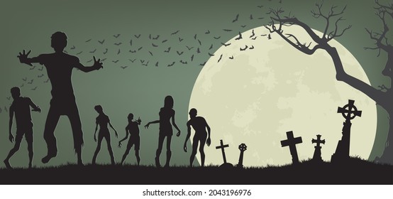 Silhouetted Halloween background flat illustration vector .