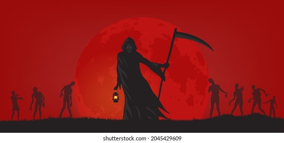 Silhouetted Halloween background flat illustration vector .