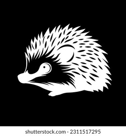 Silhouetted hedgehog logo on a black background, featuring a white hedgehog in the style of characterized animals