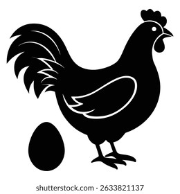 Silhouetted hen and egg farm fresh poultry black and white