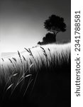 silhouetted hillside with grass and tree
