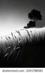 silhouetted hillside with grass and tree