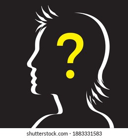 Cabeza Humana Siluida Con Símbolo De Marca De Pregunta. Ilustración vectorial plana