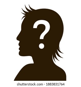 Silhouetted Human Head With Question mark Symbol. Flat vector illustration