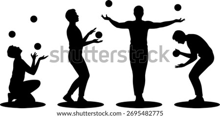Silhouetted Jugglers Performing with Balls in a Dynamic and Engaging Scene
