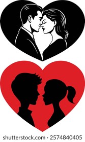 Silhouetted Love Behind a Heart vector illustration