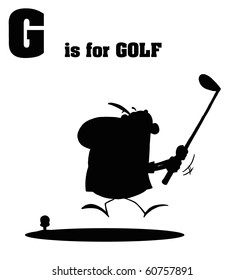 Silhouetted Male Golfer With G Is For Golf Text